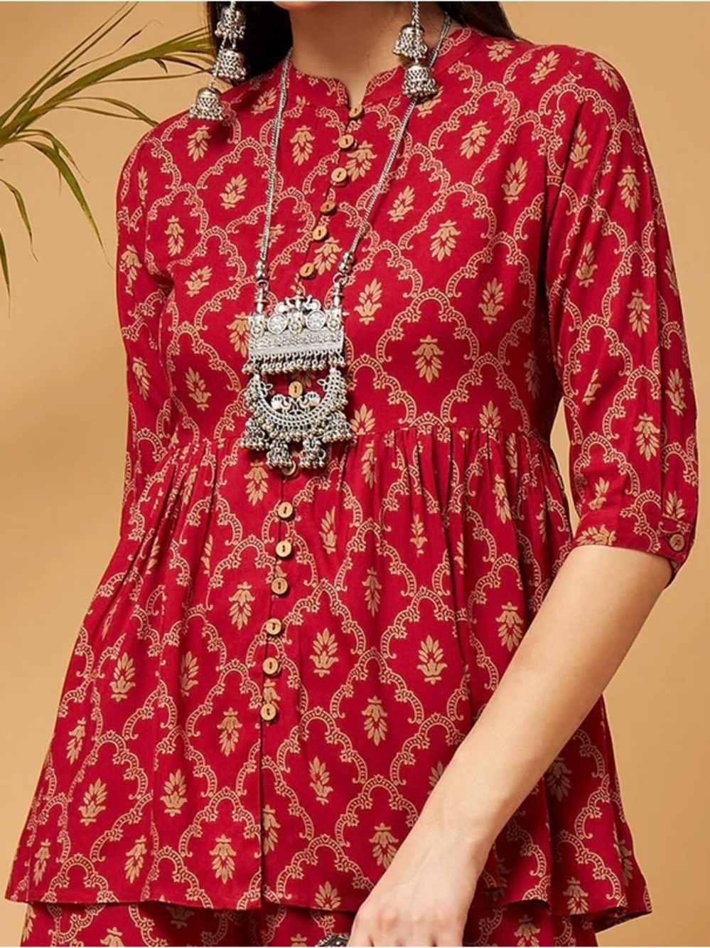 Shae by Sassafras Boho Peplum Tunic with Gold Motif